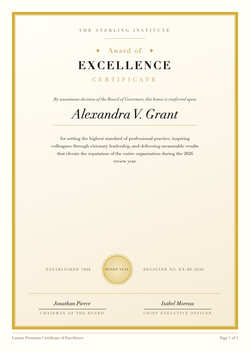Luxury premium certificate